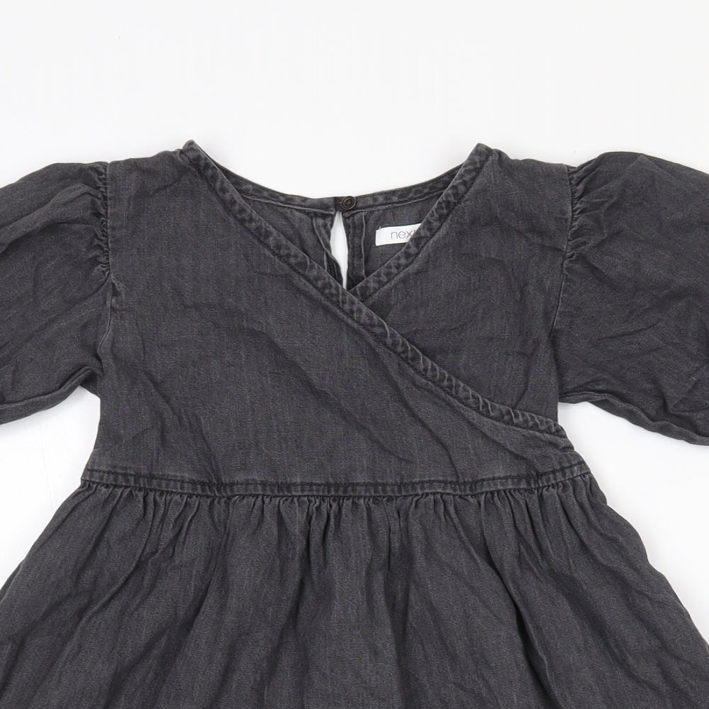 NEXT Girls Grey  Cotton Wrap Dress  Size 6 Years  V-Neck