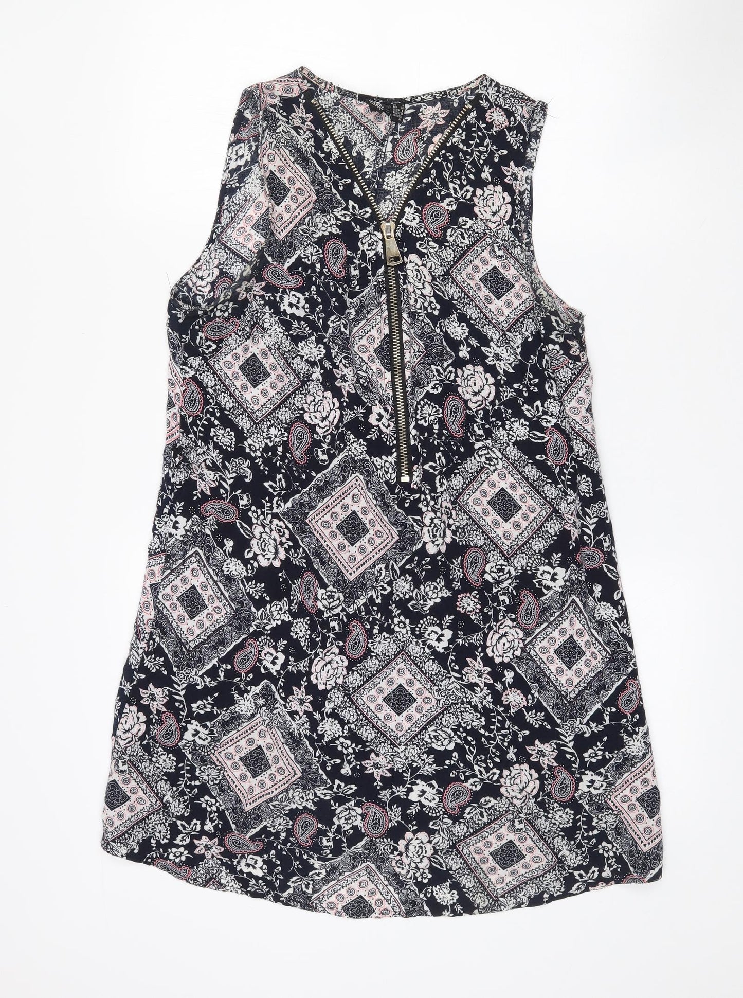 Izabel Womens Black Paisley Viscose Mini  Size 10  V-Neck