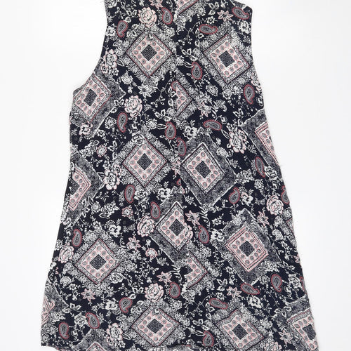 Izabel Womens Black Paisley Viscose Mini  Size 10  V-Neck