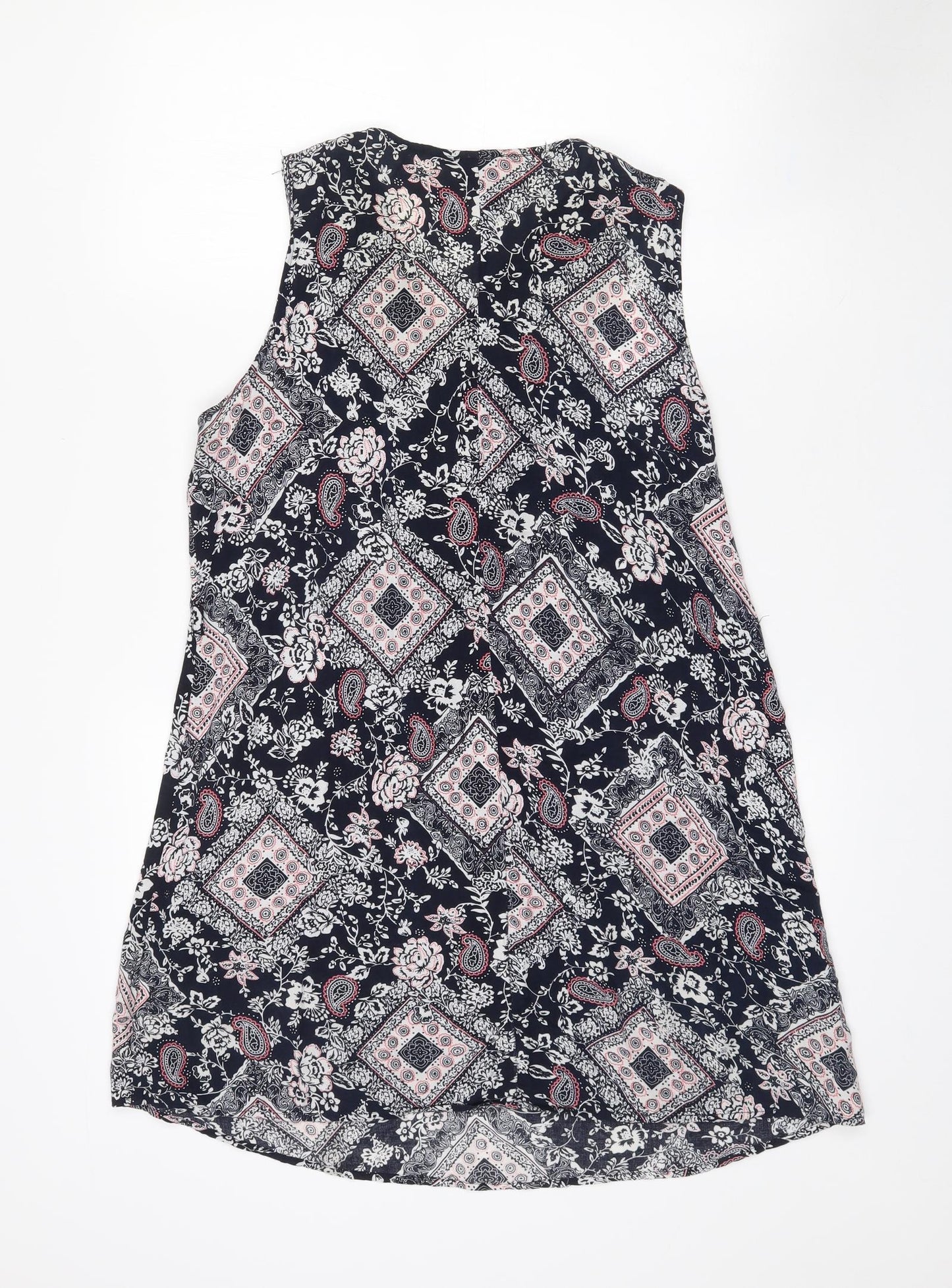 Izabel Womens Black Paisley Viscose Mini  Size 10  V-Neck