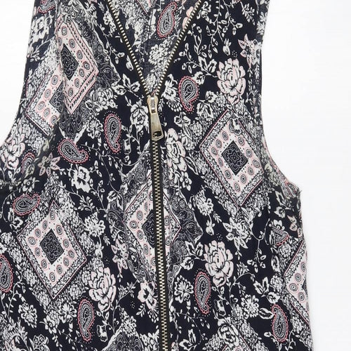 Izabel Womens Black Paisley Viscose Mini  Size 10  V-Neck