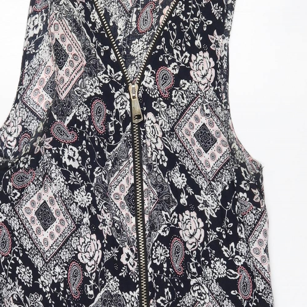 Izabel Womens Black Paisley Viscose Mini  Size 10  V-Neck