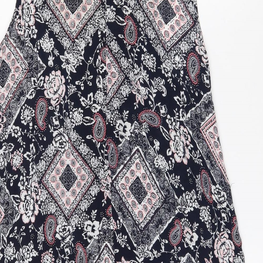 Izabel Womens Black Paisley Viscose Mini  Size 10  V-Neck