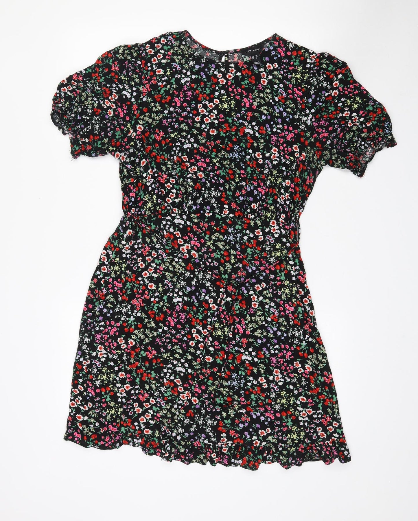New Look Womens Black Floral Viscose A-Line  Size 12  Crew Neck