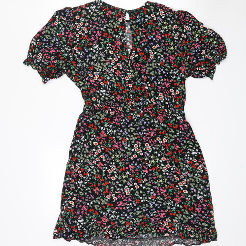 New Look Womens Black Floral Viscose A-Line  Size 12  Crew Neck