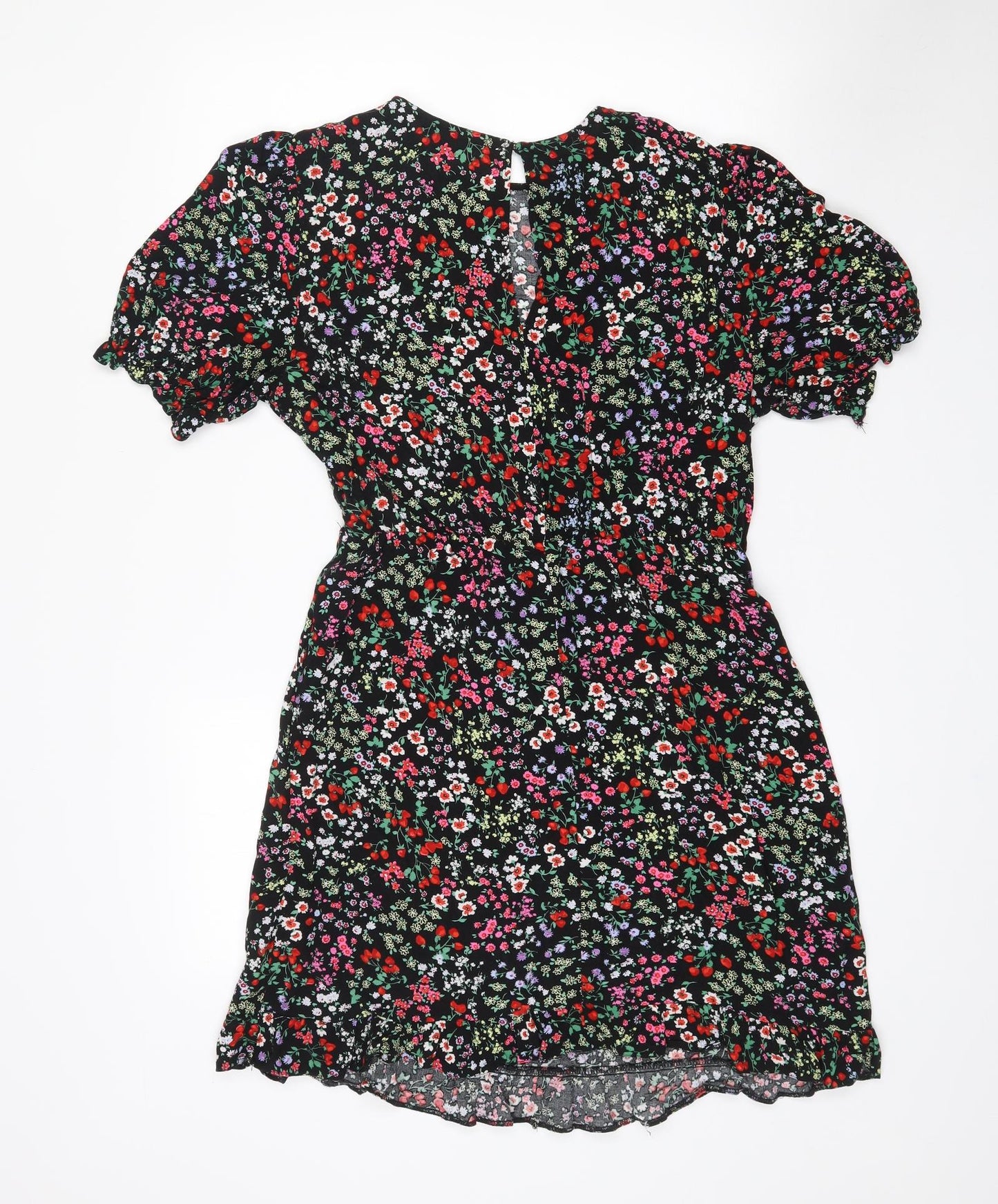 New Look Womens Black Floral Viscose A-Line  Size 12  Crew Neck
