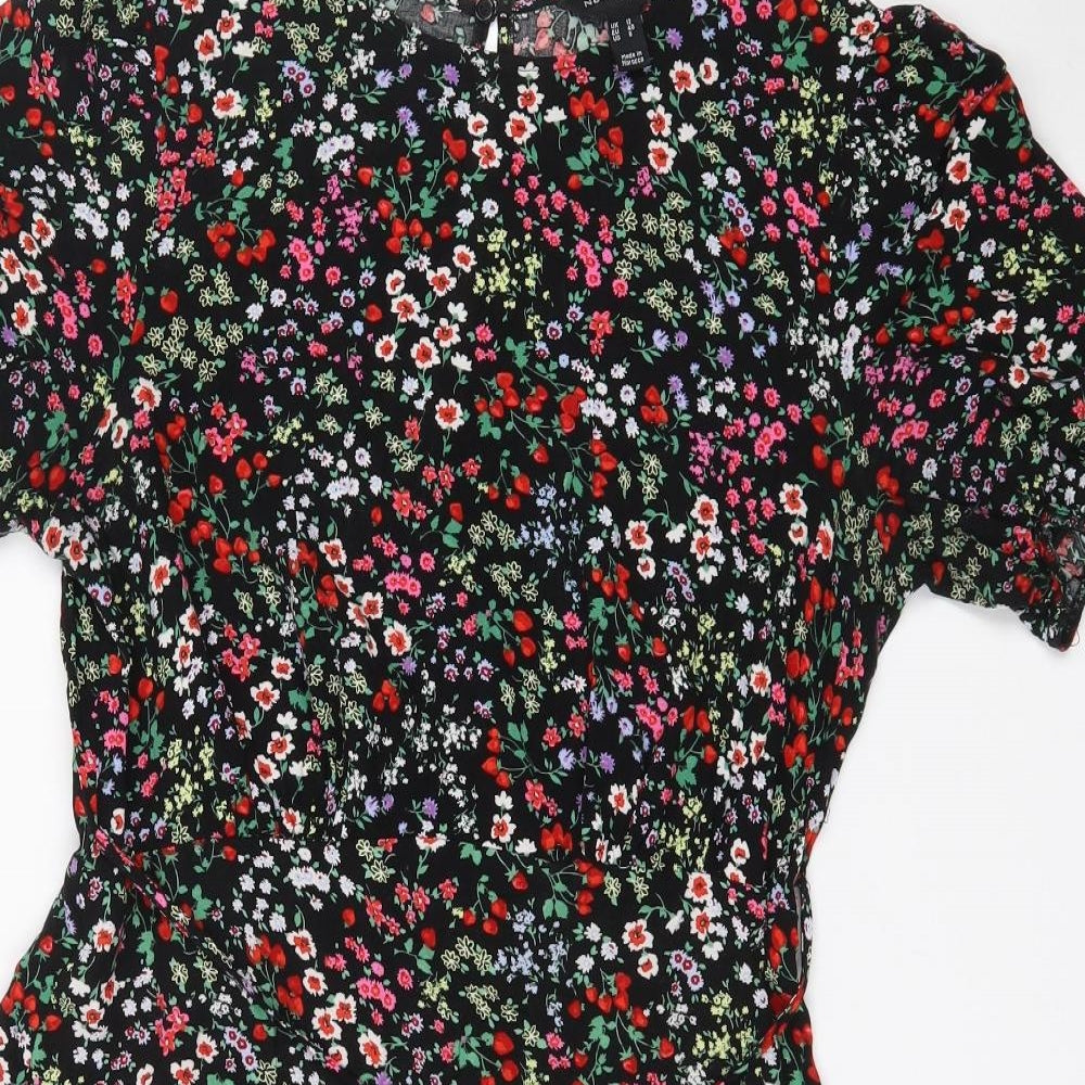 New Look Womens Black Floral Viscose A-Line  Size 12  Crew Neck