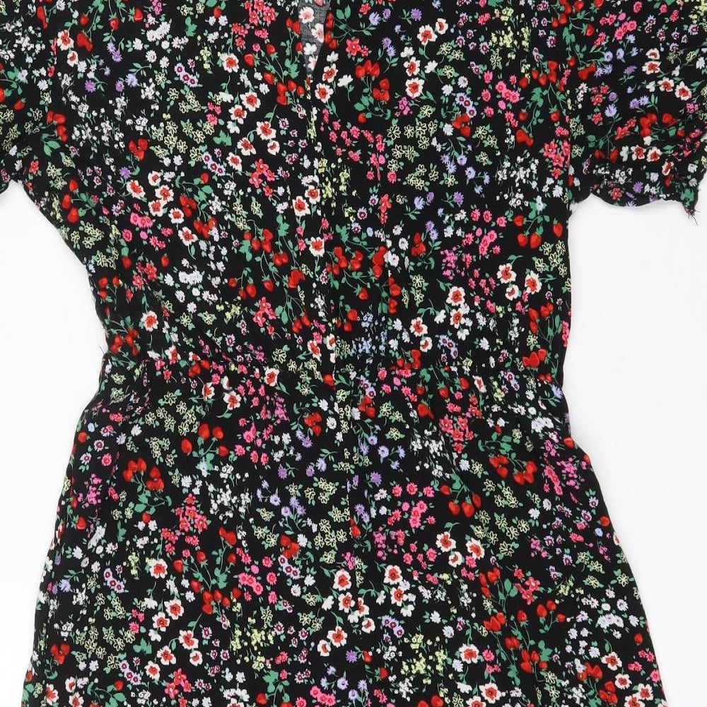 New Look Womens Black Floral Viscose A-Line  Size 12  Crew Neck
