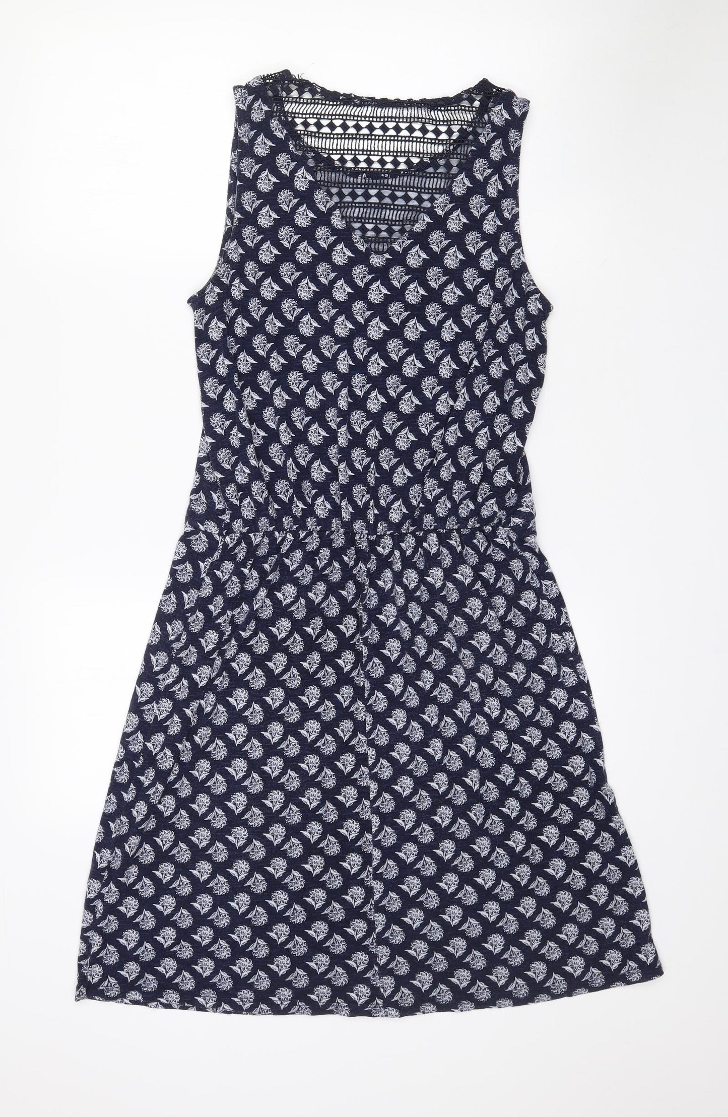 George Womens Blue Floral Polyester A-Line  Size 10  Round Neck  - Navy