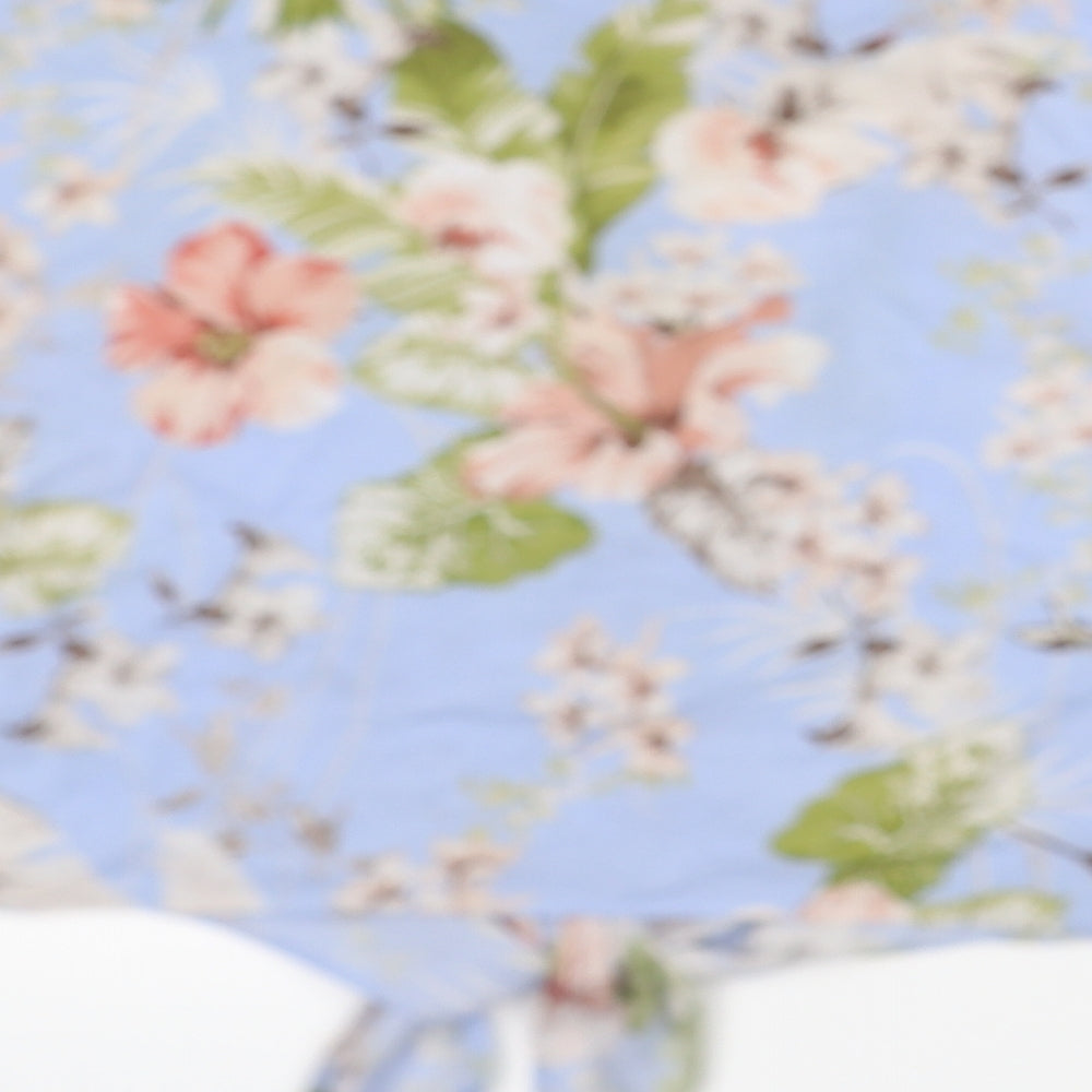 Primark Womens Blue Floral Viscose Cropped Blouse Size 8 Collared