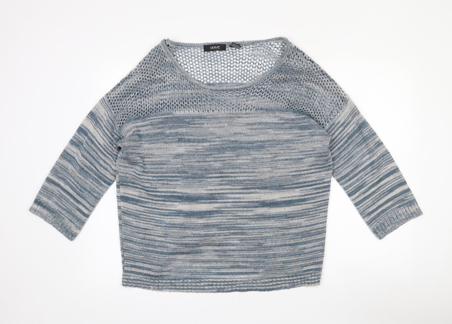 Verve Womens Blue Round Neck Striped Acrylic Pullover Jumper Size XL