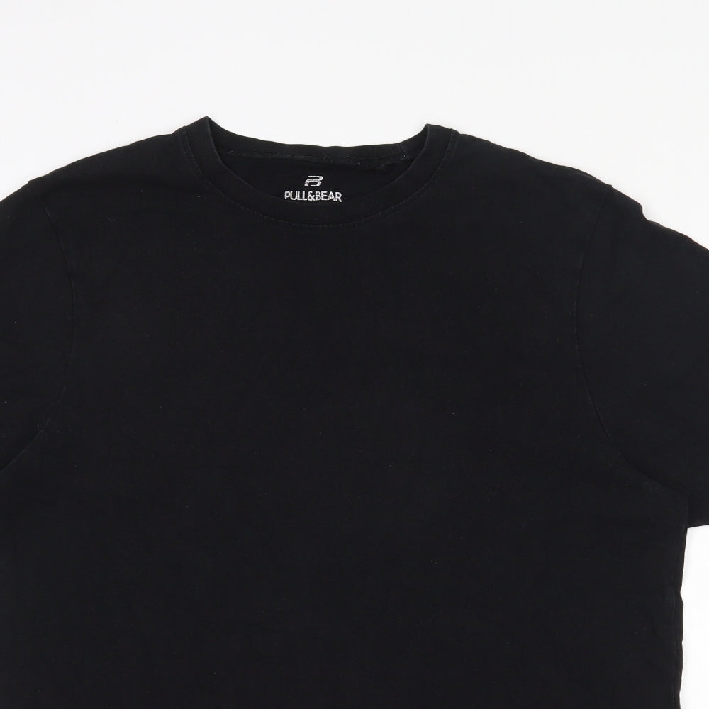 Pull & Bear Mens Black  Cotton  T-Shirt Size L Crew Neck