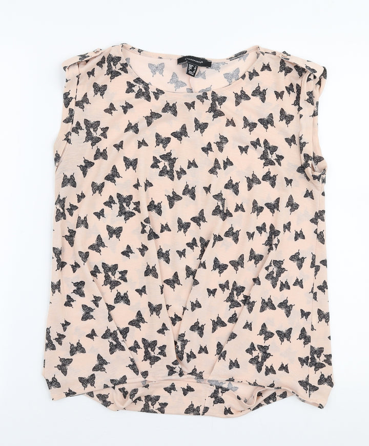 Atmosphere Womens Pink Floral Polyester Basic T-Shirt Size 8 Round Neck