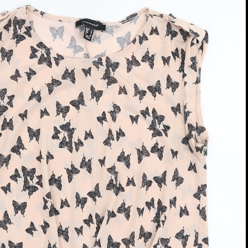 Atmosphere Womens Pink Floral Polyester Basic T-Shirt Size 8 Round Neck