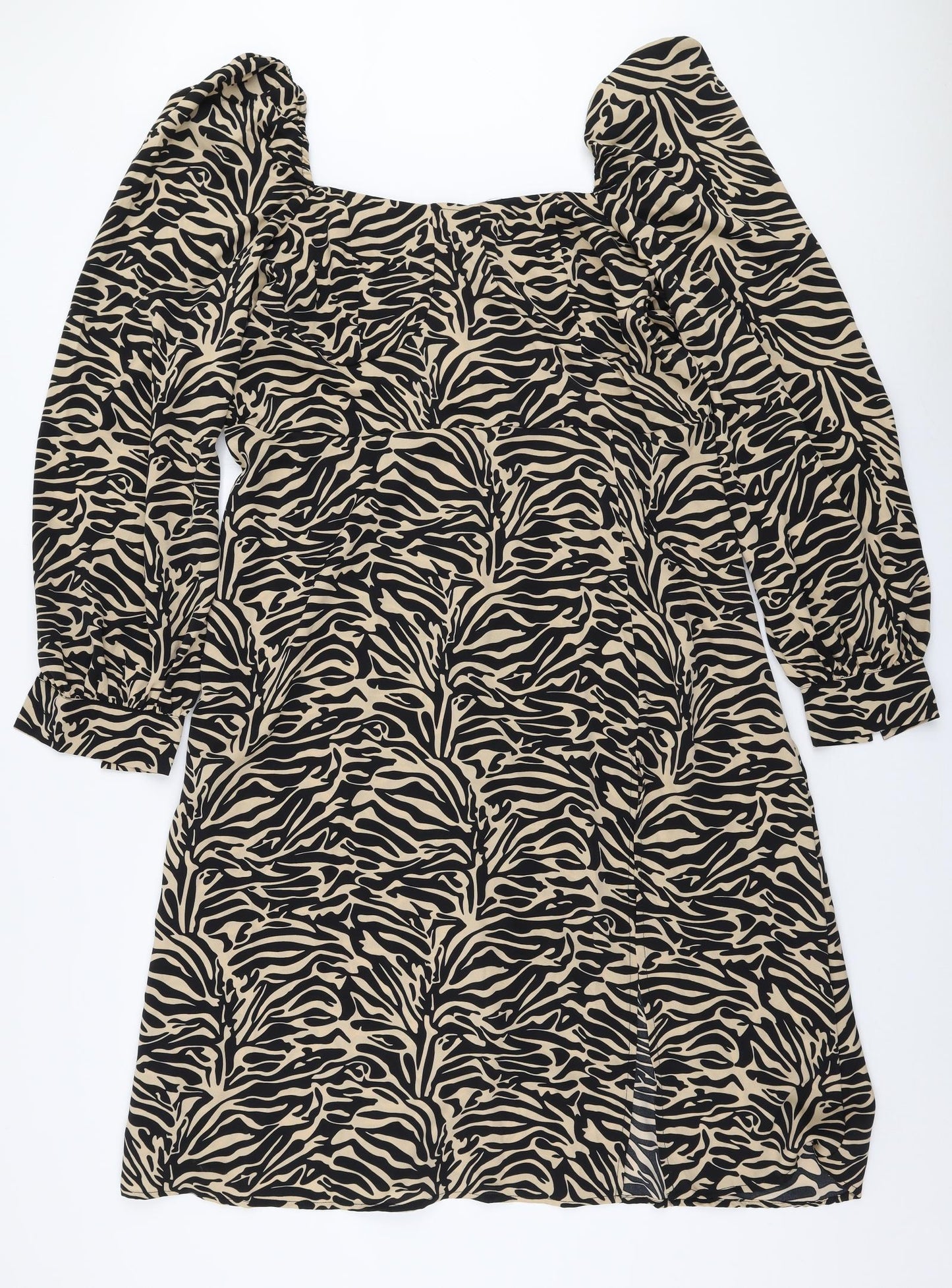 PRETTYLITTLETHING Womens Brown Animal Print Polyester A-Line  Size 18  Square Neck Zip