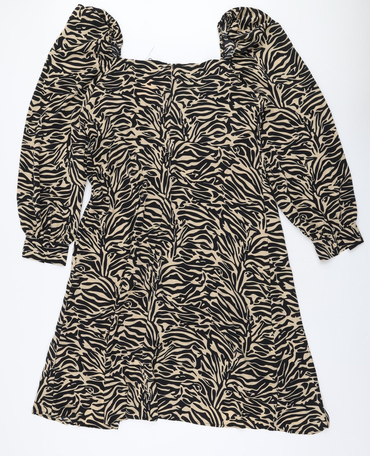 PRETTYLITTLETHING Womens Brown Animal Print Polyester A-Line  Size 18  Square Neck Zip