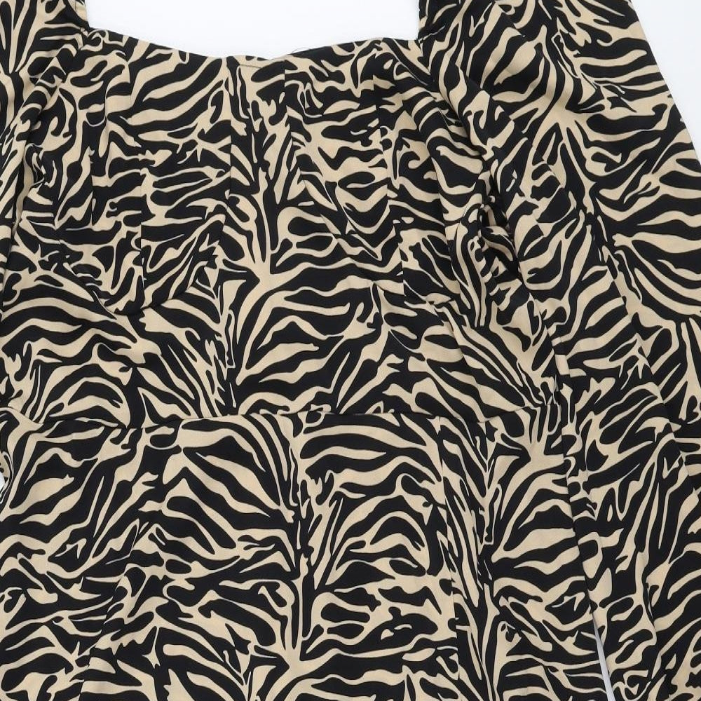 PRETTYLITTLETHING Womens Brown Animal Print Polyester A-Line  Size 18  Square Neck Zip