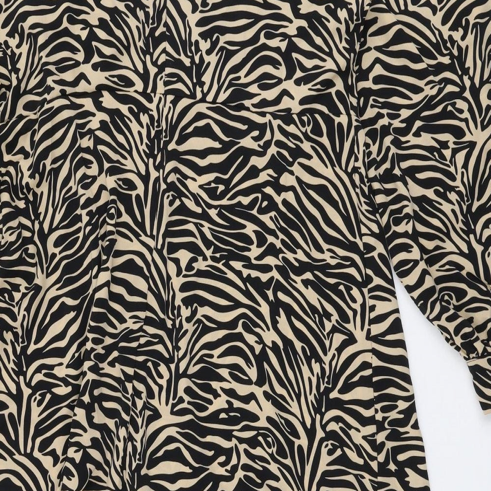 PRETTYLITTLETHING Womens Brown Animal Print Polyester A-Line  Size 18  Square Neck Zip