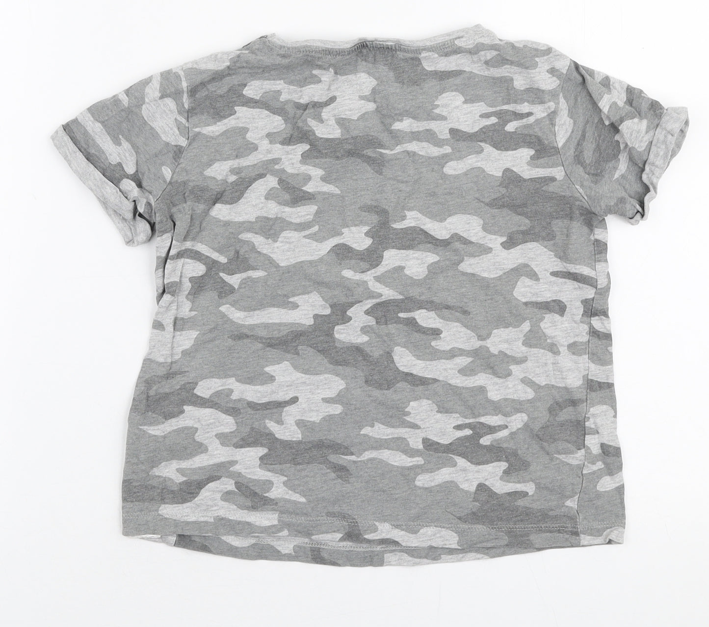 Primark Girls Grey Camouflage Cotton Cropped T-Shirt Size 8-9 Years Round Neck Pullover - Be you