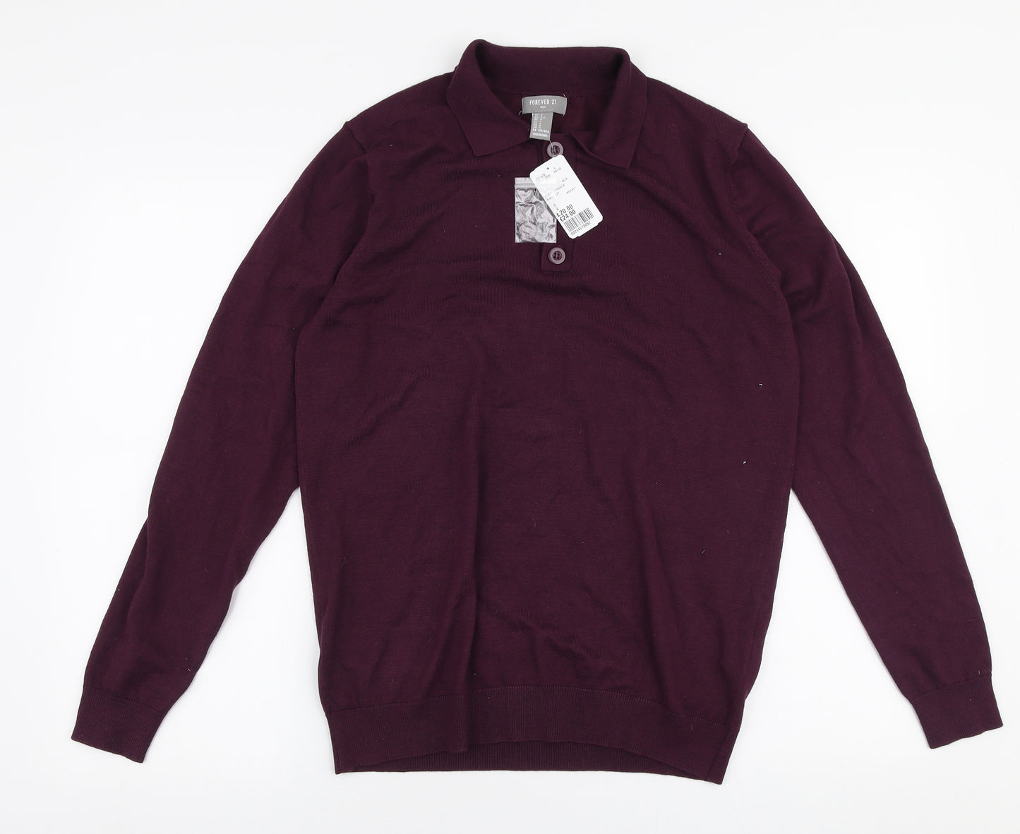 FOREVER 21 Mens Purple  Polyester  Polo Size S Collared Button