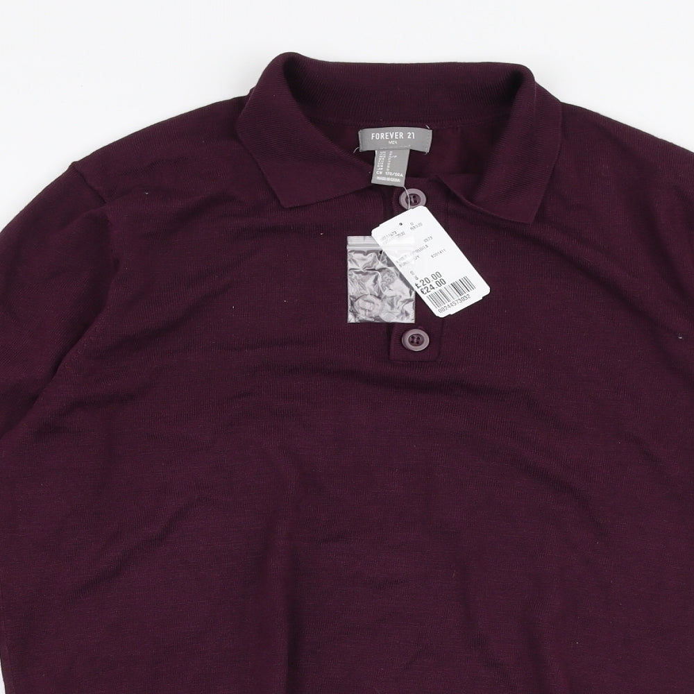 FOREVER 21 Mens Purple  Polyester  Polo Size S Collared Button
