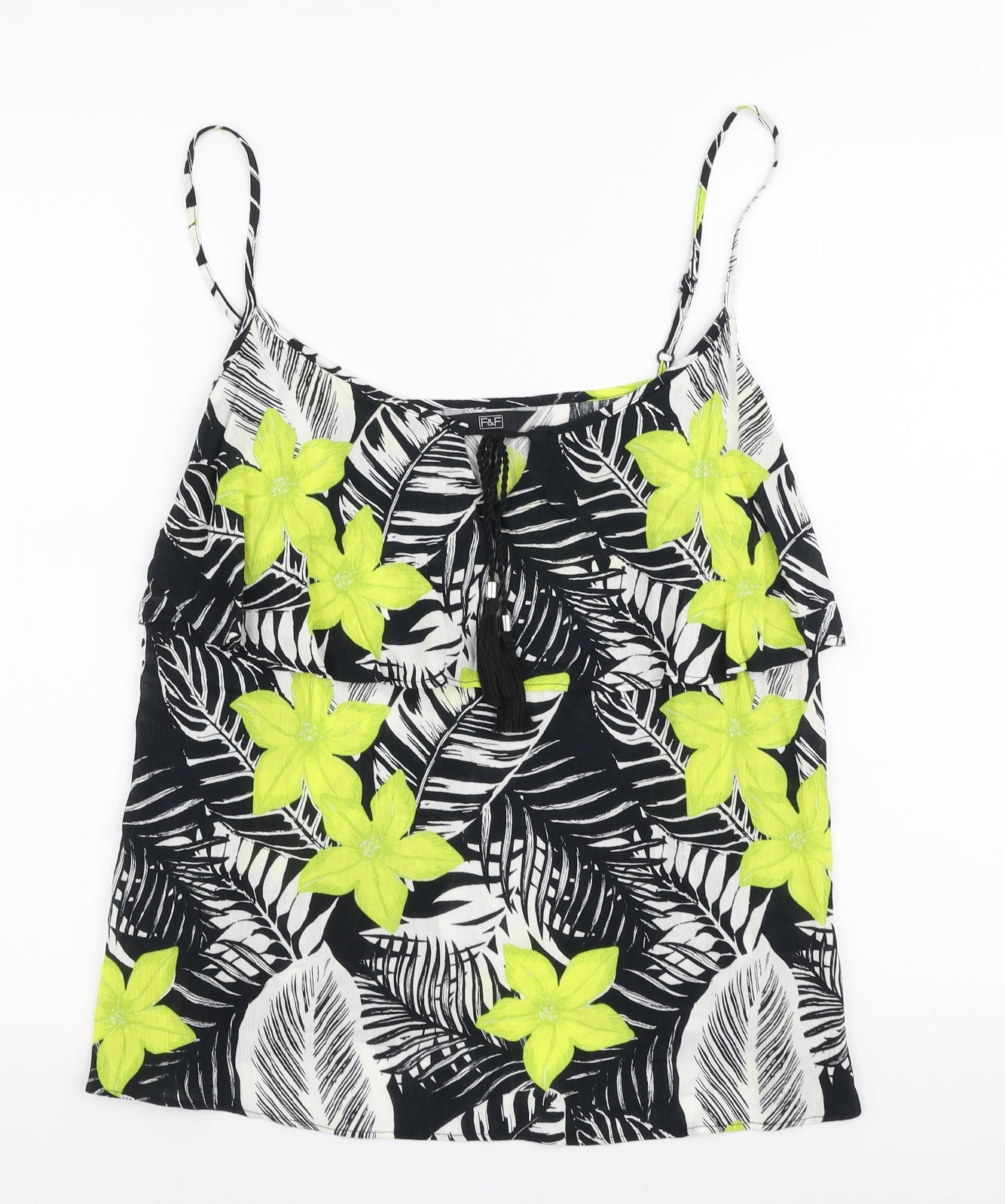 F&F Womens Multicoloured Floral Viscose Basic Tank Size 14 Round Neck