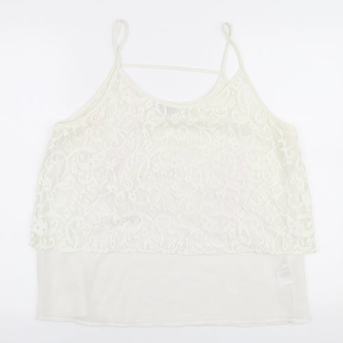 Peacocks Womens White  Polyester Camisole Blouse Size 14 Round Neck