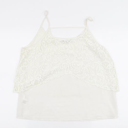 Peacocks Womens White  Polyester Camisole Blouse Size 14 Round Neck