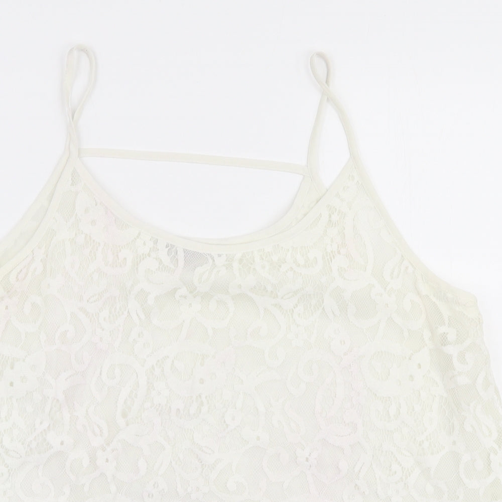 Peacocks Womens White  Polyester Camisole Blouse Size 14 Round Neck