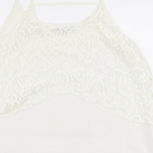 Peacocks Womens White  Polyester Camisole Blouse Size 14 Round Neck