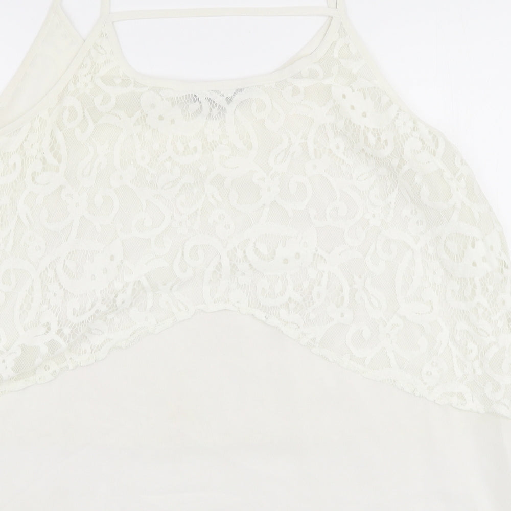 Peacocks Womens White  Polyester Camisole Blouse Size 14 Round Neck