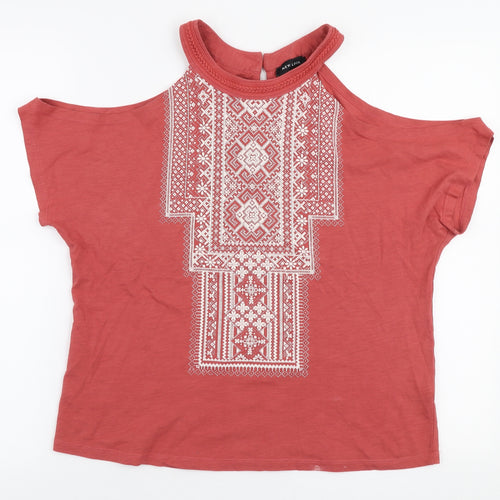 New Look Womens Orange  100% Cotton Jersey T-Shirt Size 8 Round Neck - Cold shoulder