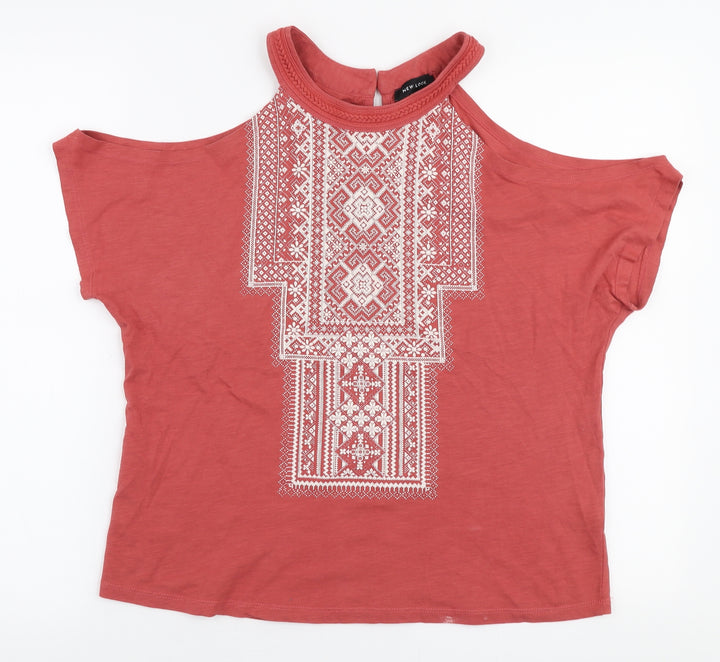 New Look Womens Orange 100% Cotton Jersey T-Shirt Size 8 Round Neck - Cold shoulder