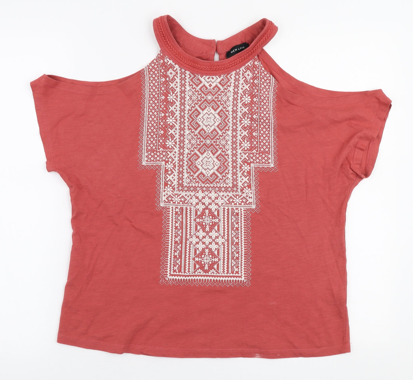 New Look Womens Orange  100% Cotton Jersey T-Shirt Size 8 Round Neck - Cold shoulder