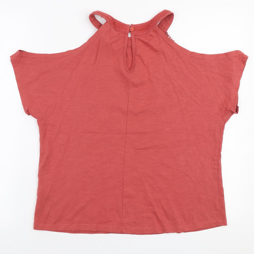 New Look Womens Orange  100% Cotton Jersey T-Shirt Size 8 Round Neck - Cold shoulder
