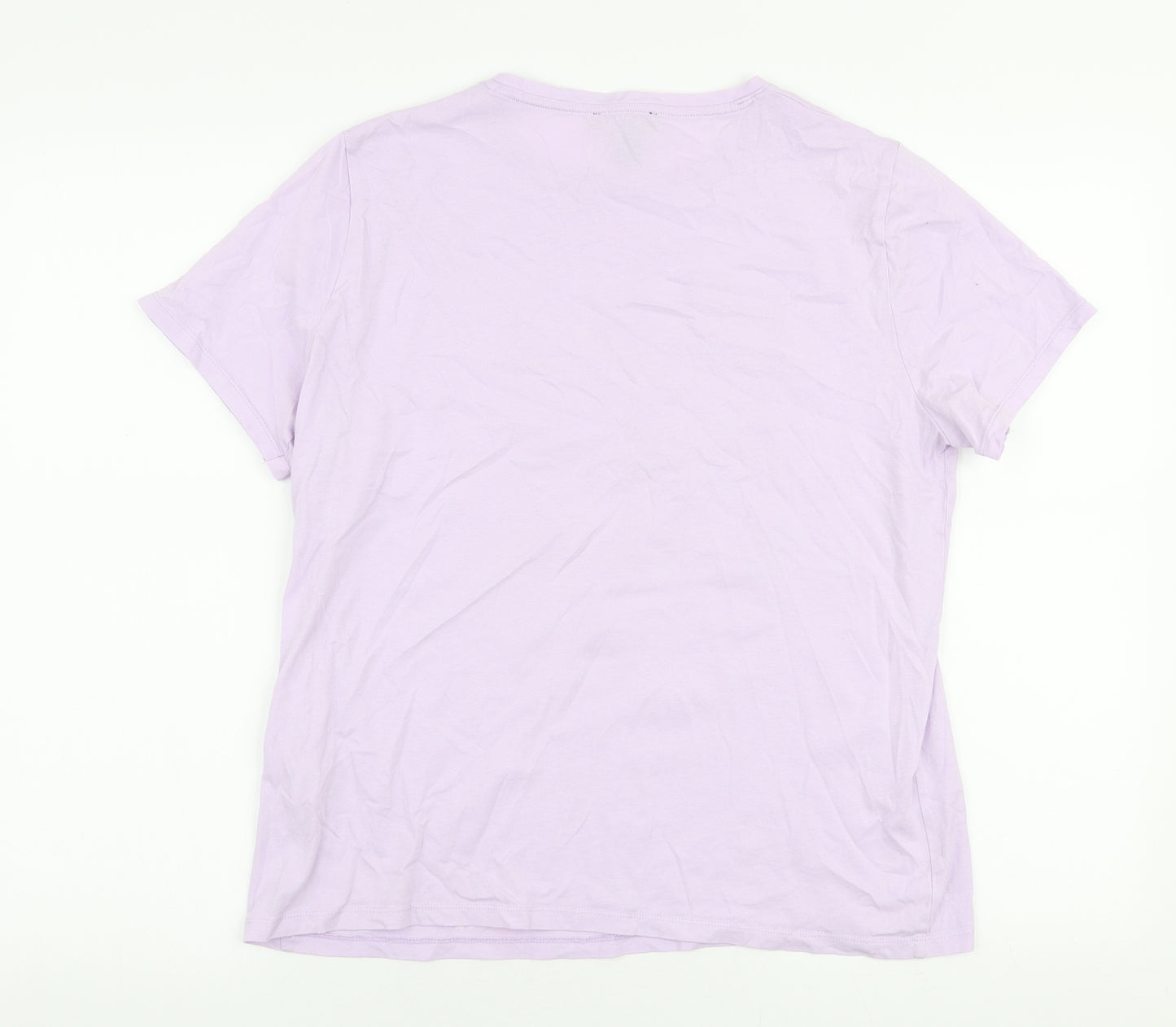 New Look Womens Purple Floral 100% Cotton Jersey T-Shirt Size 14 Round Neck - Bees