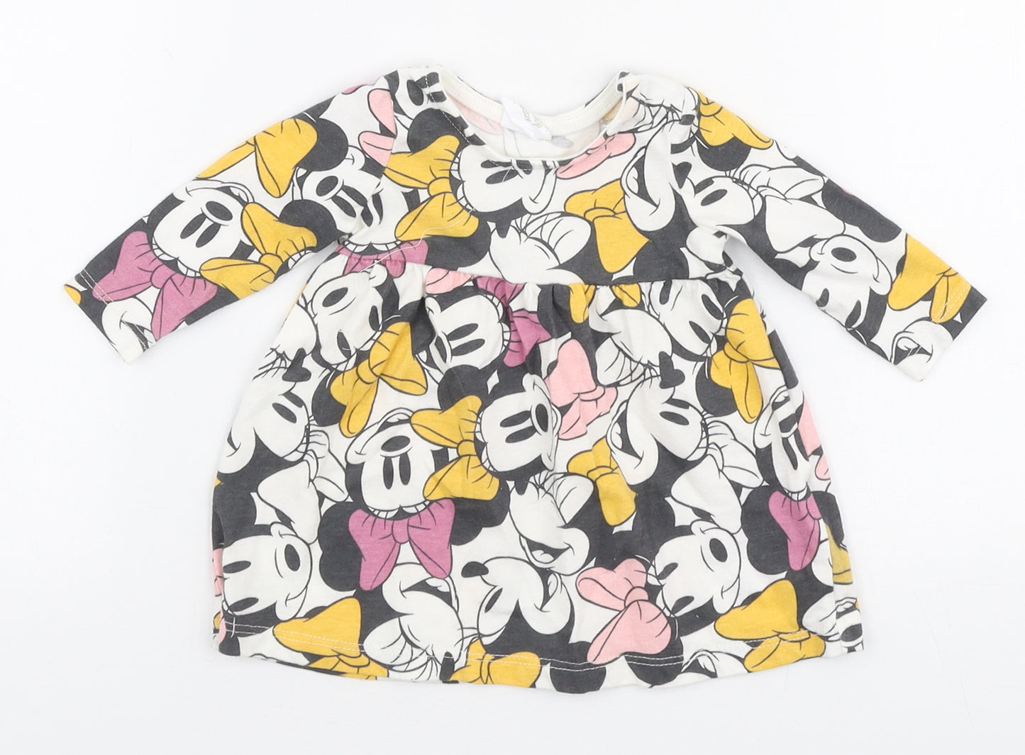 F&F Girls Multicoloured  100% Cotton Skater Dress  Size Newborn  Round Neck Pullover - Disney Minnie mouse