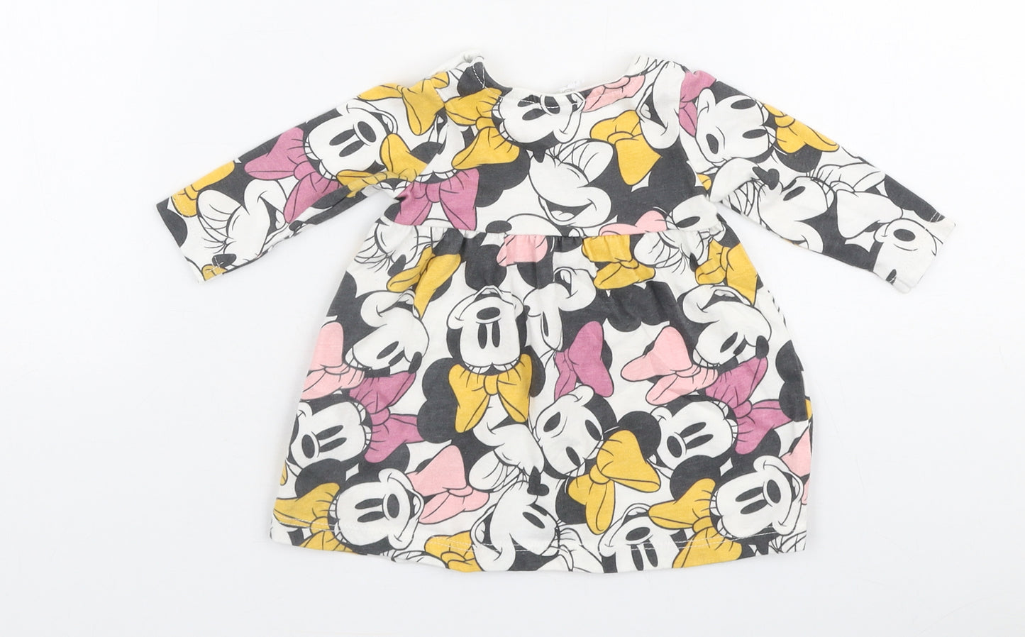 F&F Girls Multicoloured  100% Cotton Skater Dress  Size Newborn  Round Neck Pullover - Disney Minnie mouse