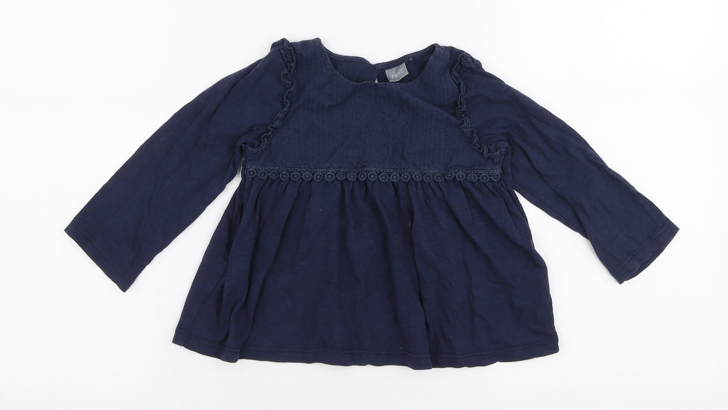 NEXT Girls Blue  100% Cotton Jersey Blouse Size 18-24 Months Round Neck Button