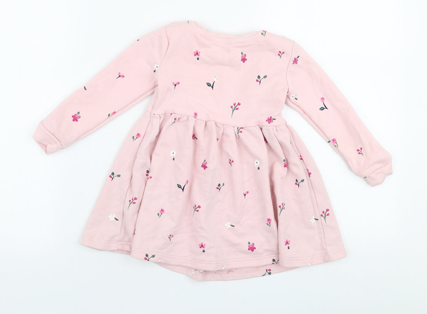 Dunnes Stores Girls Pink Floral Cotton Skater Dress  Size 18-24 Months  Round Neck Pullover