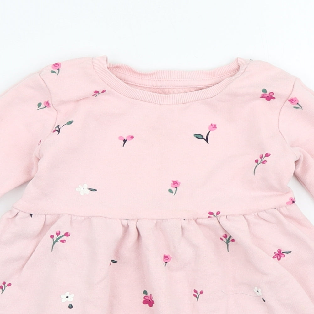 Dunnes Stores Girls Pink Floral Cotton Skater Dress  Size 18-24 Months  Round Neck Pullover