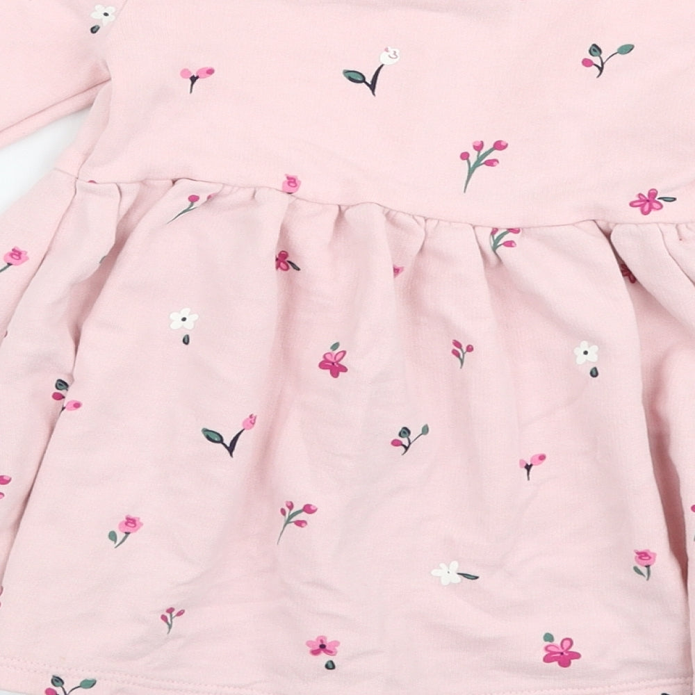 Dunnes Stores Girls Pink Floral Cotton Skater Dress  Size 18-24 Months  Round Neck Pullover