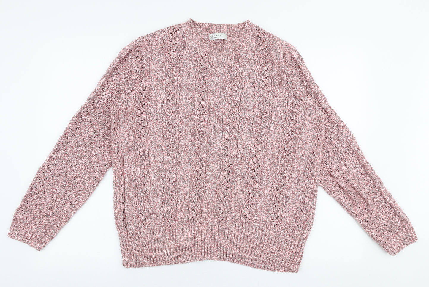 Papaya Womens Pink Round Neck  100% Cotton Pullover Jumper Size L