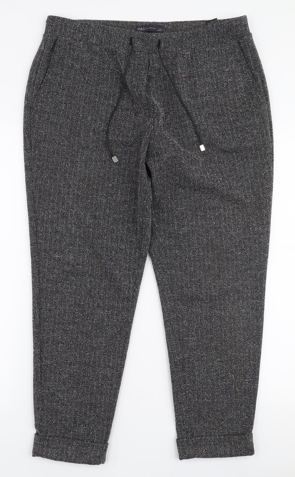 Marks and Spencer Womens Grey  Polyester Jogger Trousers Size 14 L25 in Regular Drawstring