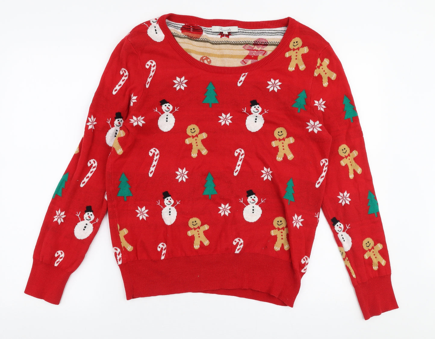 Peacocks Womens Red Boat Neck  100% Cotton Pullover Jumper Size 16   - Christmas