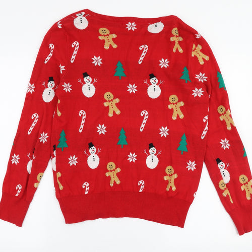 Peacocks Womens Red Boat Neck  100% Cotton Pullover Jumper Size 16   - Christmas
