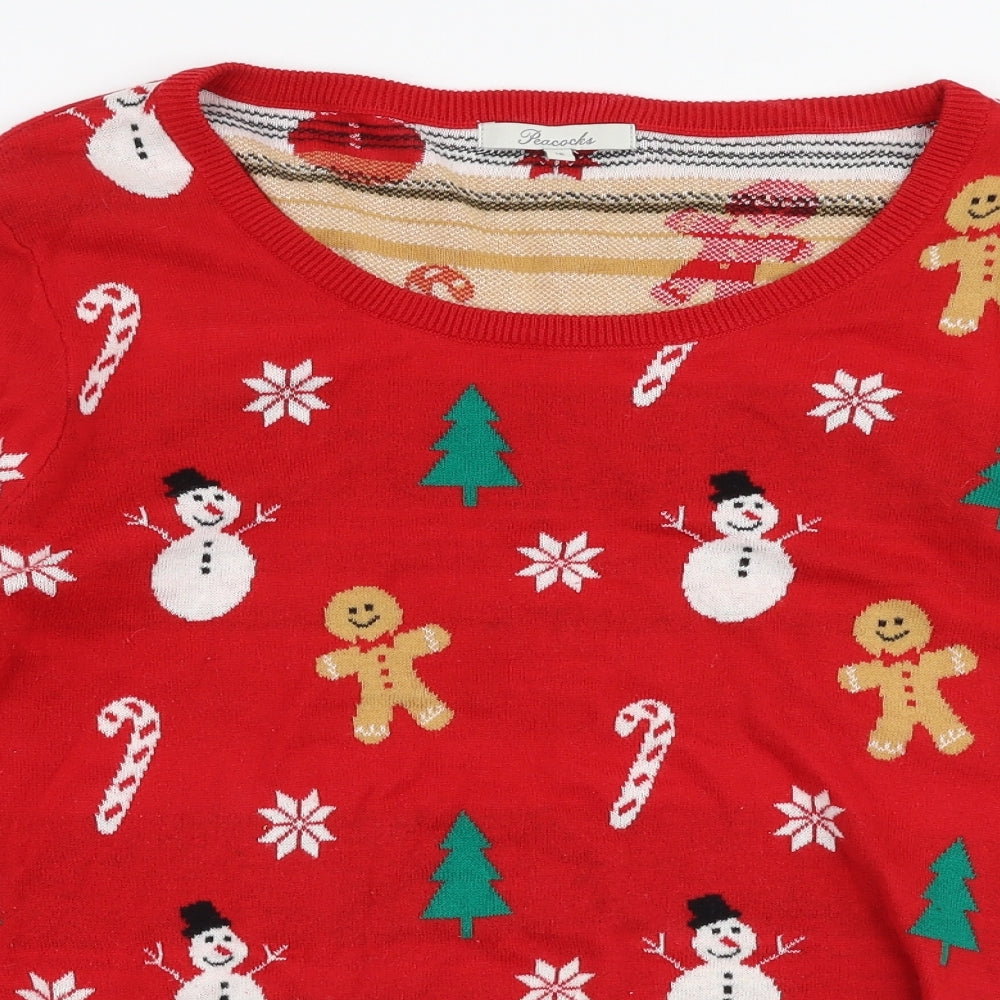 Peacocks Womens Red Boat Neck  100% Cotton Pullover Jumper Size 16   - Christmas