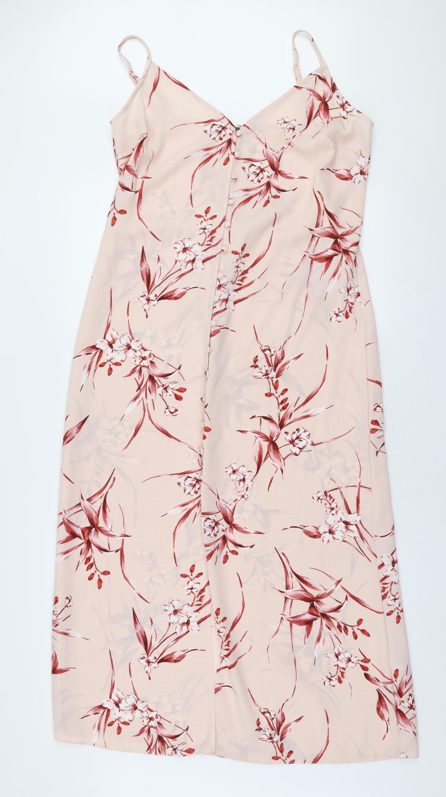 Primark Womens Pink Floral Polyester Maxi  Size 16  V-Neck Button