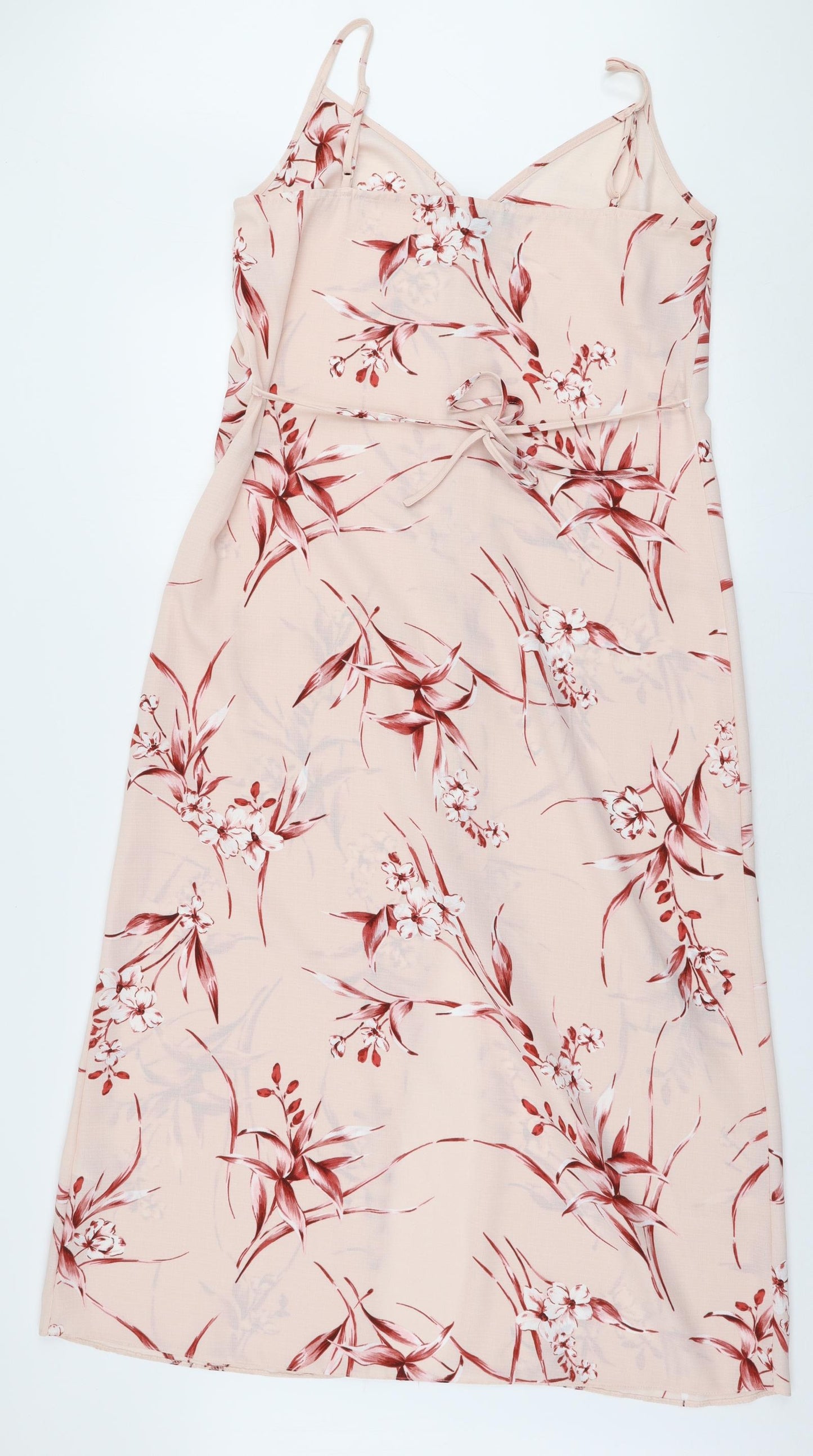 Primark Womens Pink Floral Polyester Maxi  Size 16  V-Neck Button