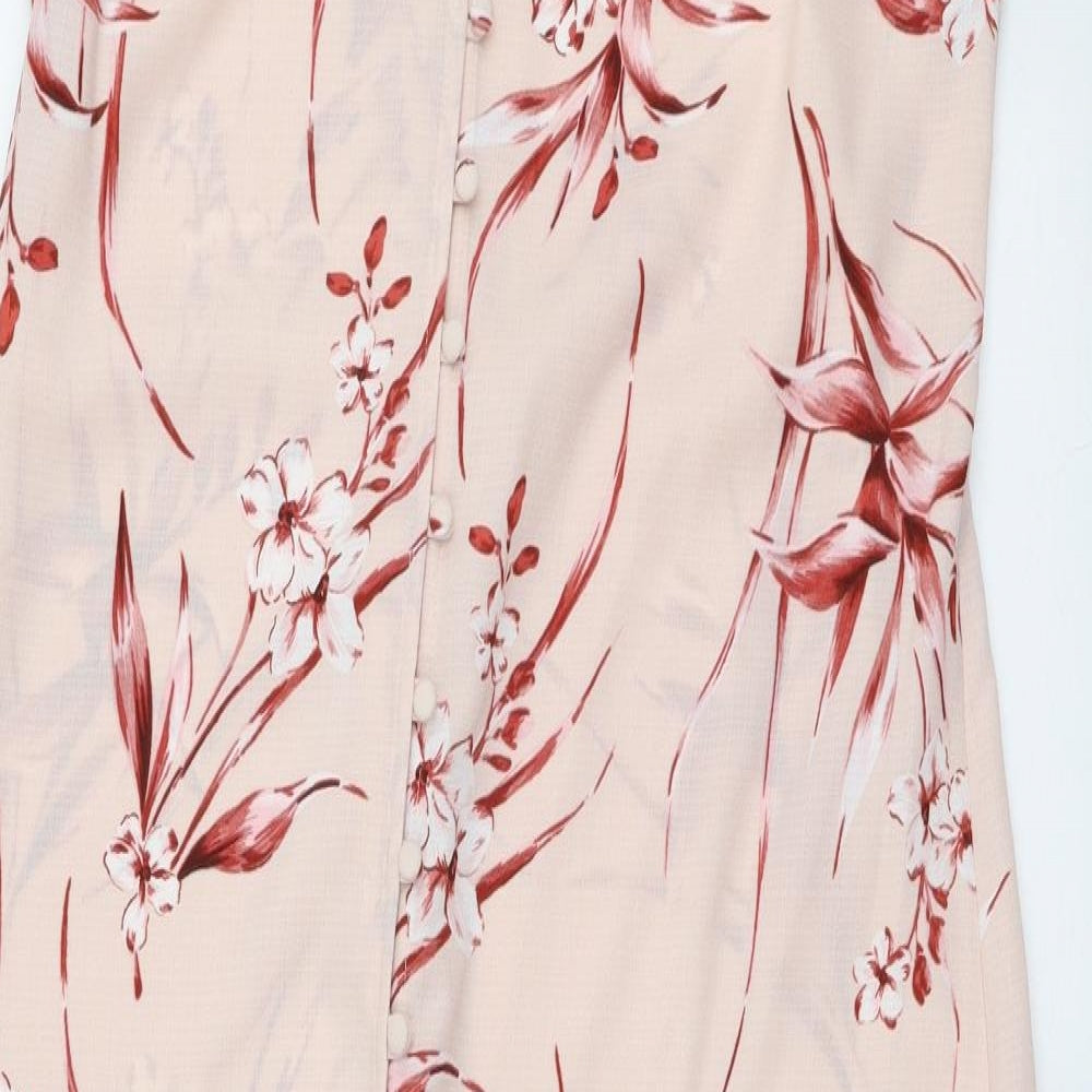 Primark Womens Pink Floral Polyester Maxi  Size 16  V-Neck Button
